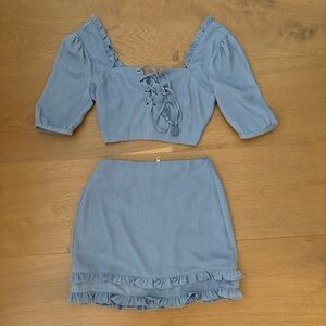 Honey Punch Blue Lace-Up Top & Skirt Set